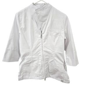 Cira Size P/S Womens White Mao Neck Double-Ended Zipper Deep Pockets 3/4 Sleeves